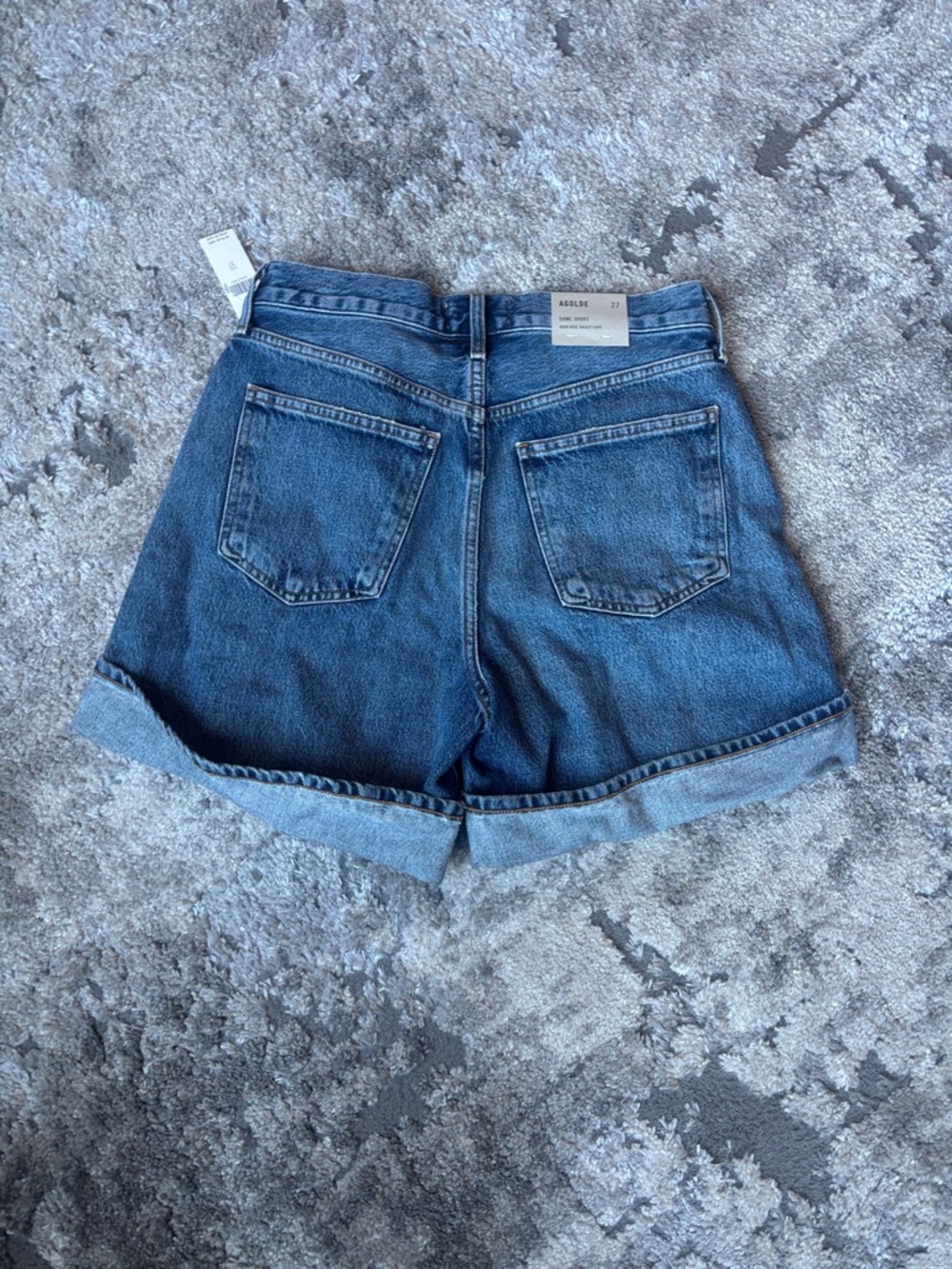 Agolde Medium Blue High-Rise Denim Roll-Hem Shorts